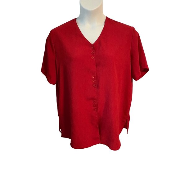 Vintage Red Bentley Button Front Shirt Short Sleeves Lightweight Crepe Size 2X - Picture 1 of 5